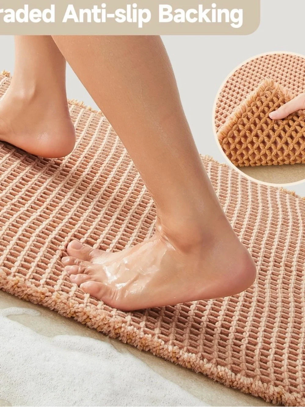 Plush Peach Waffle Bath Mat - Soft Absorbent Bathroom Rug